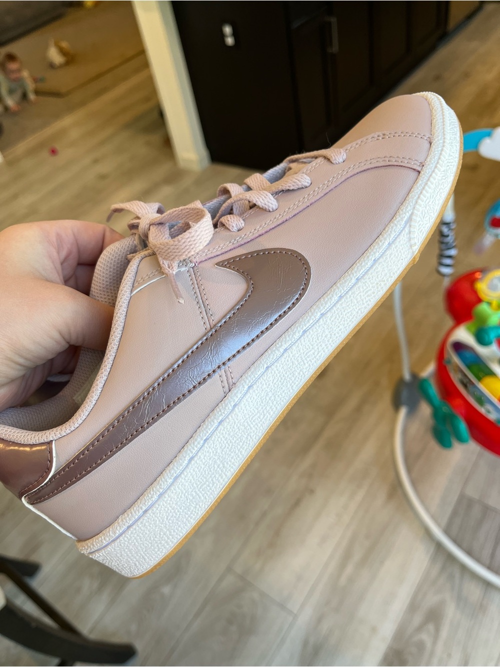 Nike Girls' Pink Sneakers with Metallic Rose Swoosh